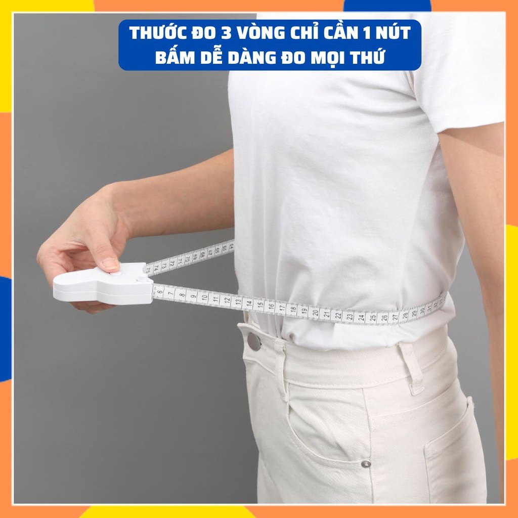 Thước Dây Cuộn Đo 3 Vòng Tự Động Chỉ Cần 1 Nút Bấm giúp Quản Lí Số Đo Cơ Thể Mỗi Ngày K204