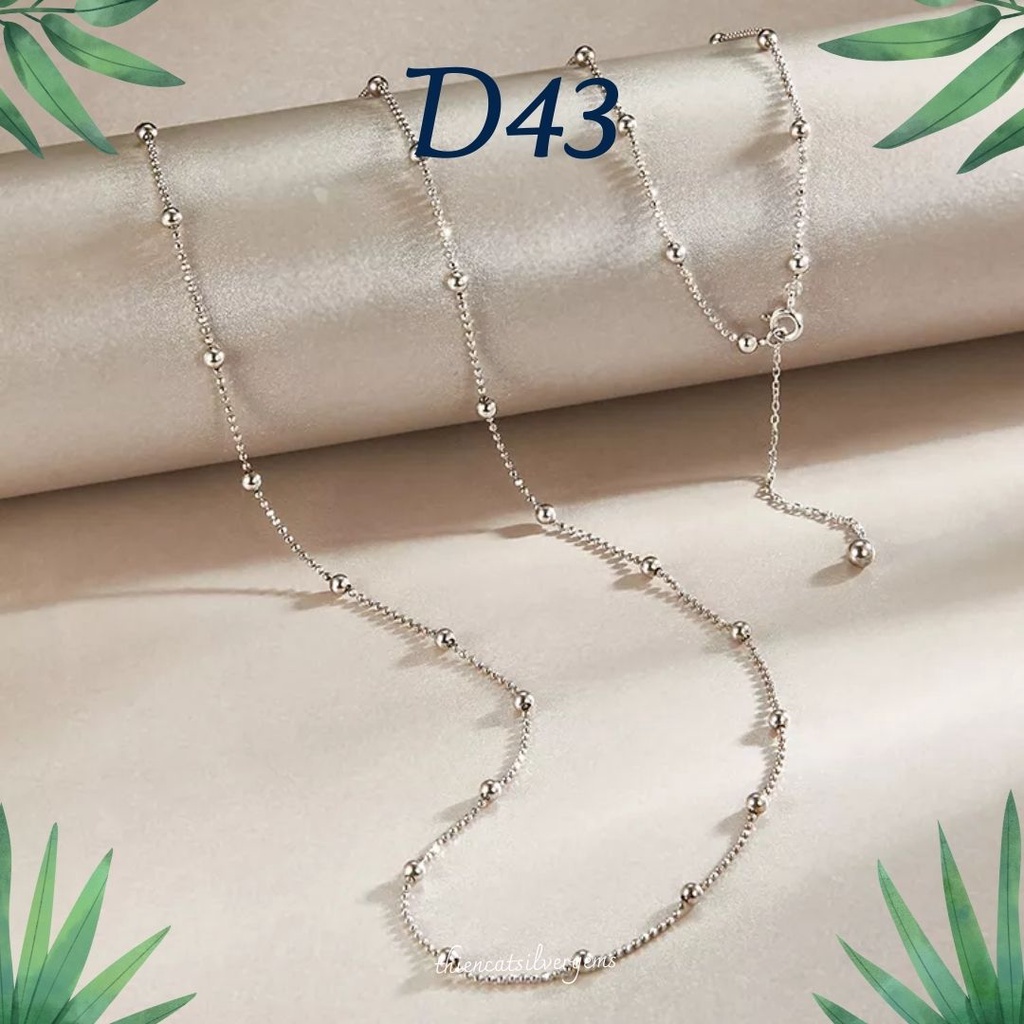 D43 Dây chuyền mắt xích bi mỏng 45cm Bạc thật Thiên Cát s950