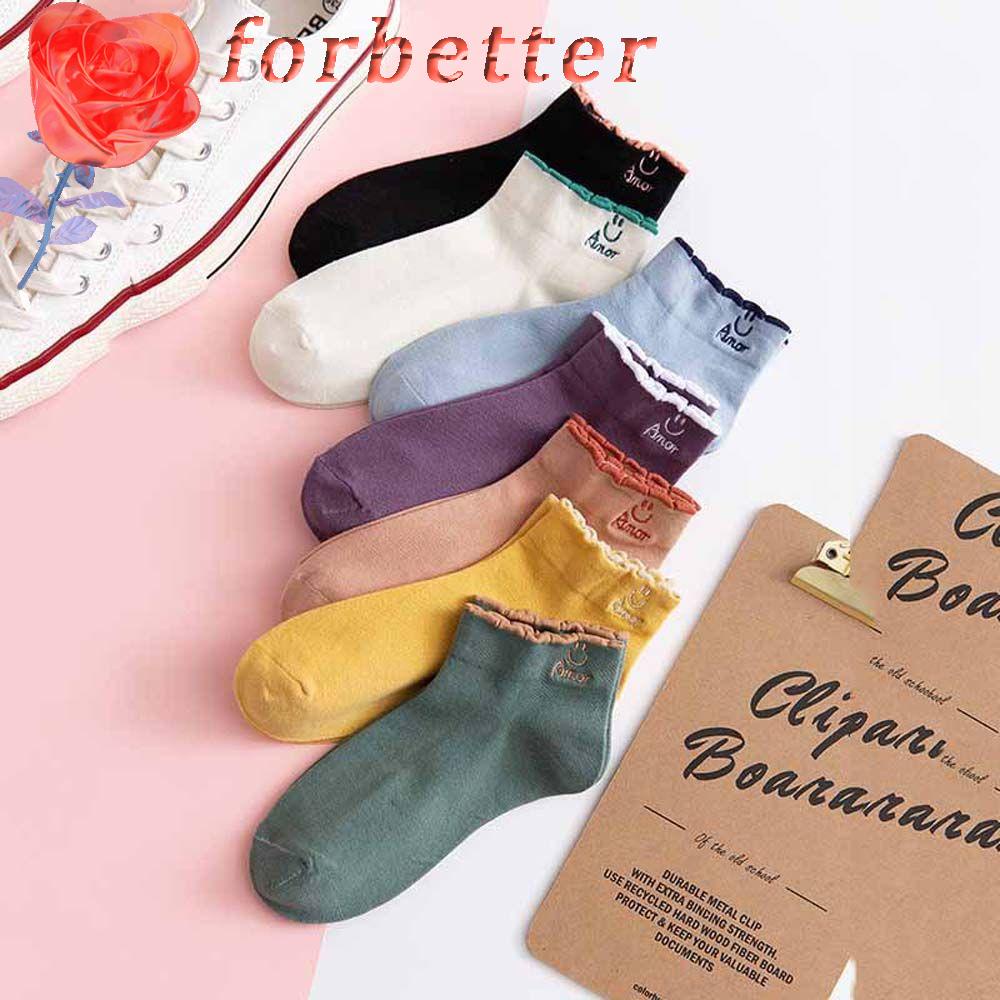 Bộ 7 đôi vớ cổ ngắn thoáng khí họa tiết mặt cười hoạt hình phong cách Harajuku Hàn Quốc cho nữ