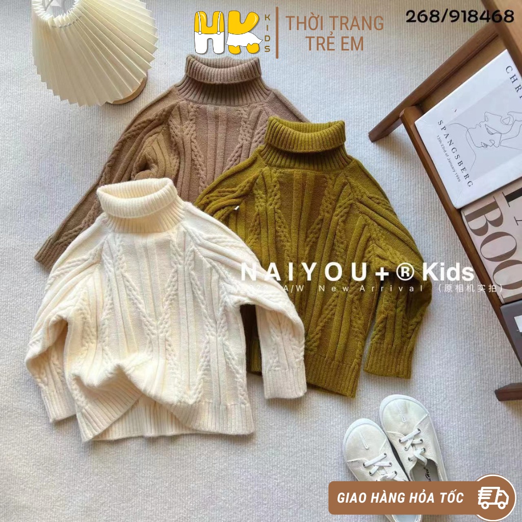 Áo len cổ cao cho bé HK KIDS, áo cổ lọ chất len mềm mịn giữ ấm mùa đông size 5-10 tuổi - mã 268918468