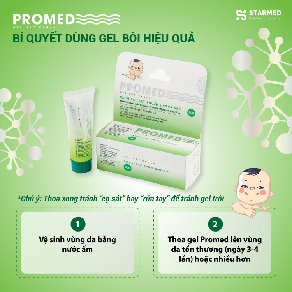 Kem bôi da cho trẻ sơ sinh, Gel bôi Promed - Sạch da, sát khuẩn, ngừa sẹo - An toàn cho bé - Tuýp 30g