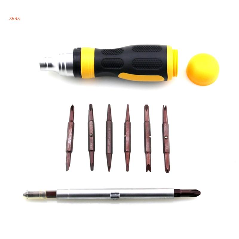 Bộ Tuốc Nơ Vít Đa Năng 19 Trong 1 Với 8 Mũi Khoan Và Tay Cầm Màu Vàng Đen Chống Dầu 19 P