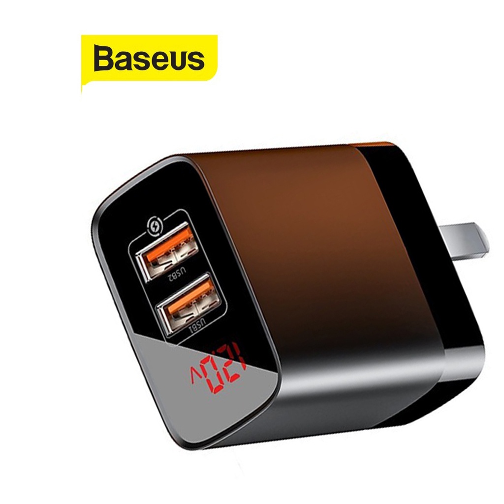Củ sạc nhanh 18W Baseus Mirror Lake 2 cổng USB chân dẹt màn hình Led sạc nhiều thiết bị cùng lúc