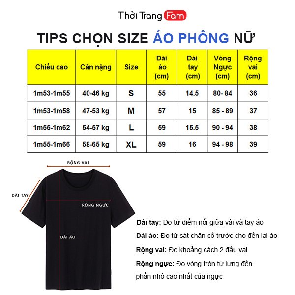 Áo phông nữ hãng Fam chất cotton mát lịm mềm mịn co giãn Form vừa trẻ trung năng động