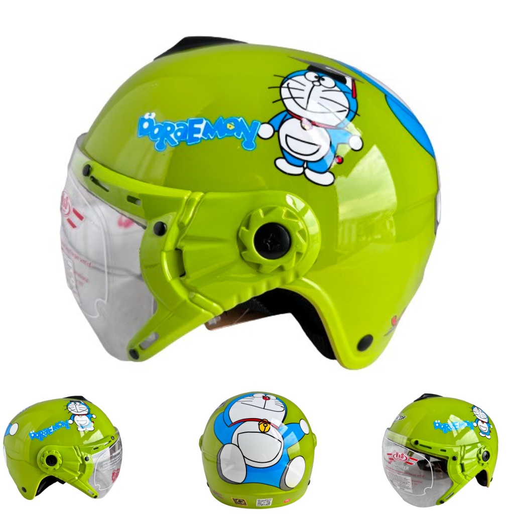 Mũ bảo hiểm trẻ em V&S Helmet - VS103KS Doreamon xanh lá - Phù hợp với bé từ 2 đến 5 tuổi, Bé nặng dưới 18kg