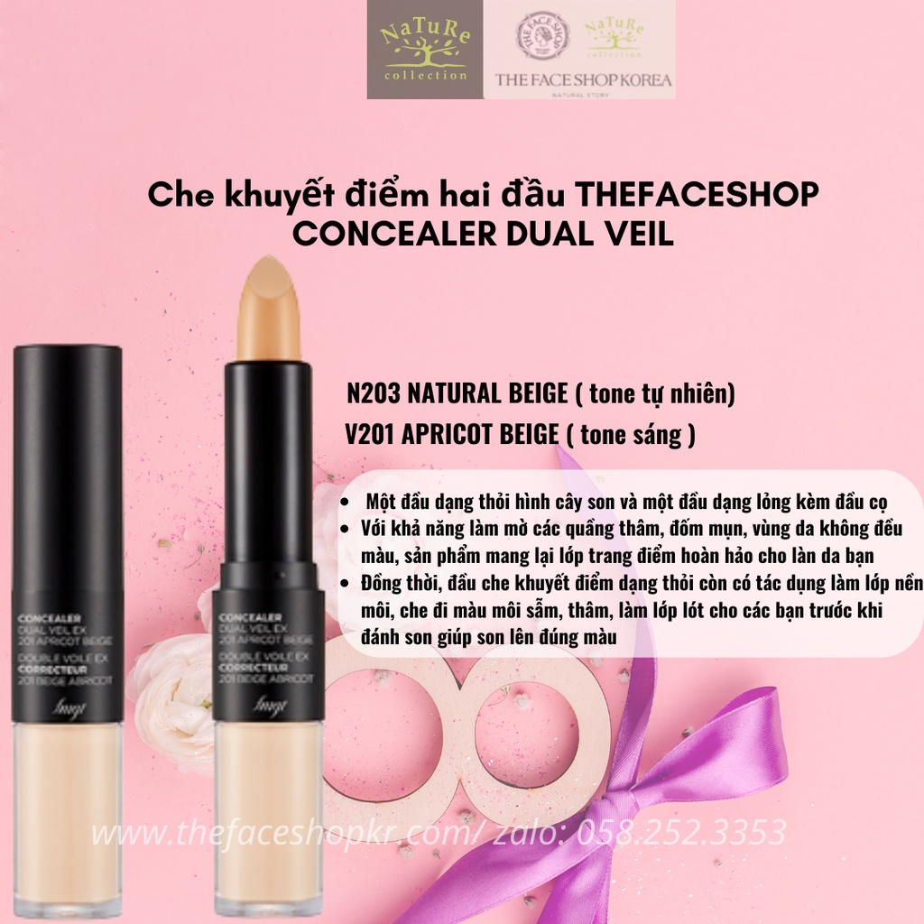 Che khuyết điểm 2 đầu che quầng thâm mụn đốm nâu tàn nhang The Face Shop fmgt Concealer Dual Veil 4.3g/3.8g