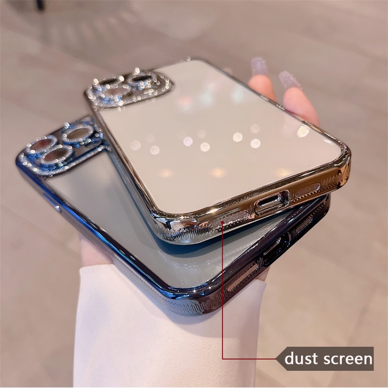 Ốp Điện Thoại Cứng Kim Tuyến Mạ Điện Kèm Miếng Dán Bảo Vệ Camera Cho iPhone 12 13 14 Pro Max 14 Plus