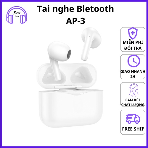 Tai nghe bluetooth AP3 thế hệ 3 full tính năng. định vị đổi tên xuyên âm kháng nước cảm biến hồng ngoại sạc không dây