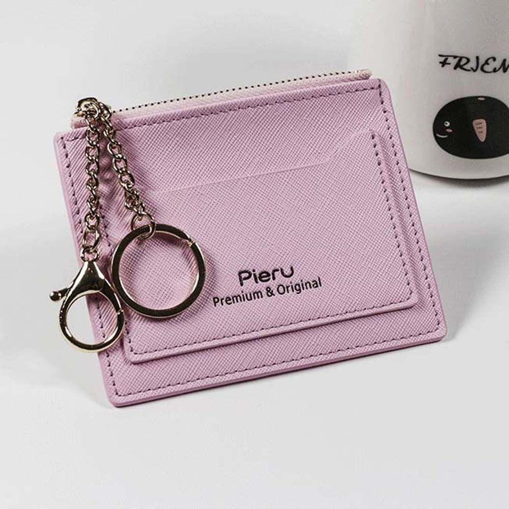 FALLFORBEAUTY Ví Da PU Siêu Mỏng Có Khóa Kéo Đựng Tiền Xu / Thẻ Tiện Lợi Giá Đỡ