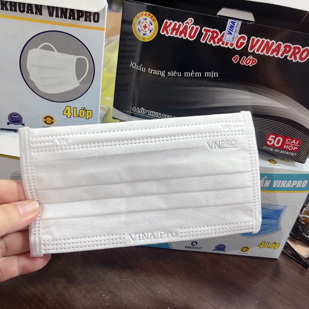 Khẩu trang y tế 4 lớp Vinapro, Katoji giấy lọc kháng khuẩn- hộp 50 cái- tân bình