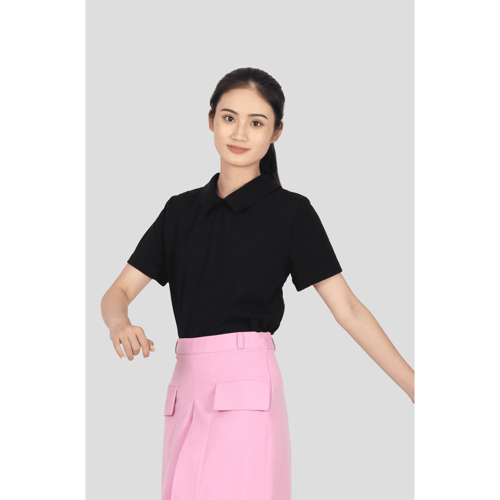 [𝗖𝗟𝗘𝗔𝗥𝗔𝗡𝗖𝗘 80] Áo Thun Đen Trơn Nữ E.studio Cúc Cài Sau