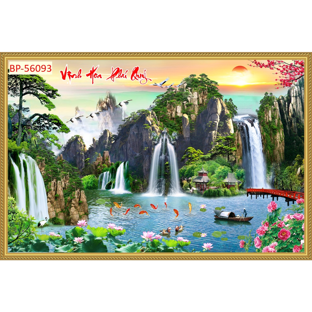 Tranh Sơn Thủy 3D Nhiều Kích Thước Lựa Chọn, không giới hạn kích thước