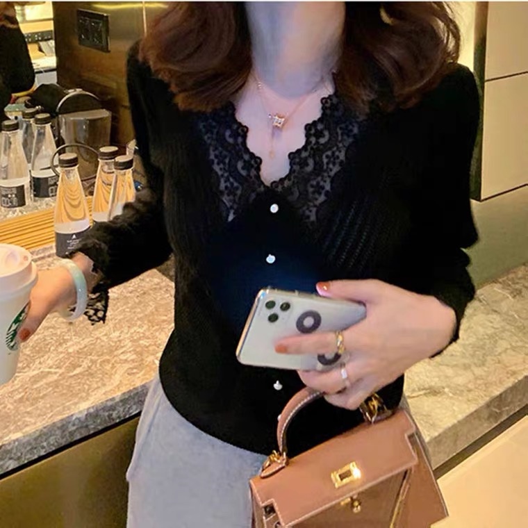 SUXI Áo Sweater Dệt Kim Cổ Chữ V Màu Sắc Trơn Phong Cách Vintage Dành Cho Nữ