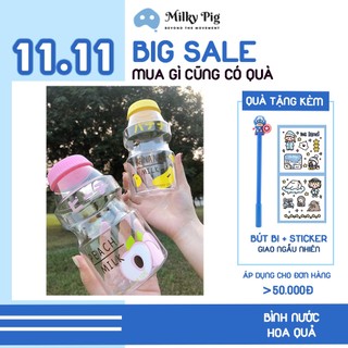 [Tặng Sticker] Bình Nước Sữa Chua Yakult Dung Tích Lớn 480ml - Bình Nhựa Hoa Quả Đáng Yêu