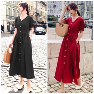 Đầm váy freesize cổ V form dài 2 màu