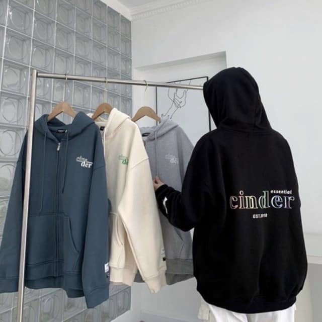 Áo Khoác Thun Nỉ Chữ Cinder Có Nón Mũ 2 Lớp Nam Nữ Cặp Đôi- Kiểu Hoodie Có Khóa Kéo Zip - Thu Đông