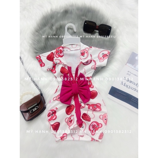 XẢ LỖ Váy body gấu dâu có nơ siêu xinh