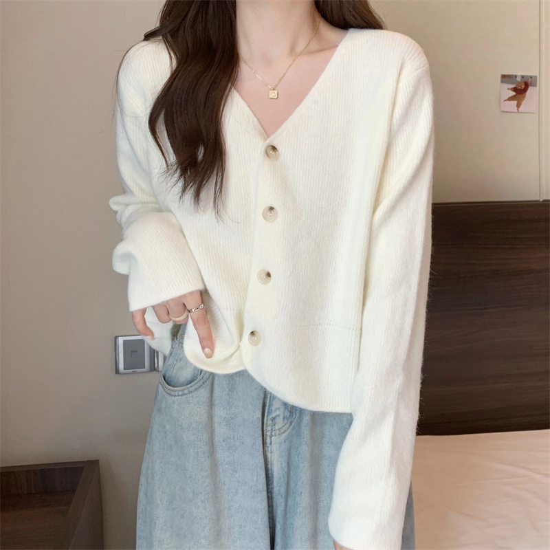 ZHELIHANGFEI Áo Khoác Len Cardigan Tay Dài Cổ Chữ V Thời Trang Cho Nữ