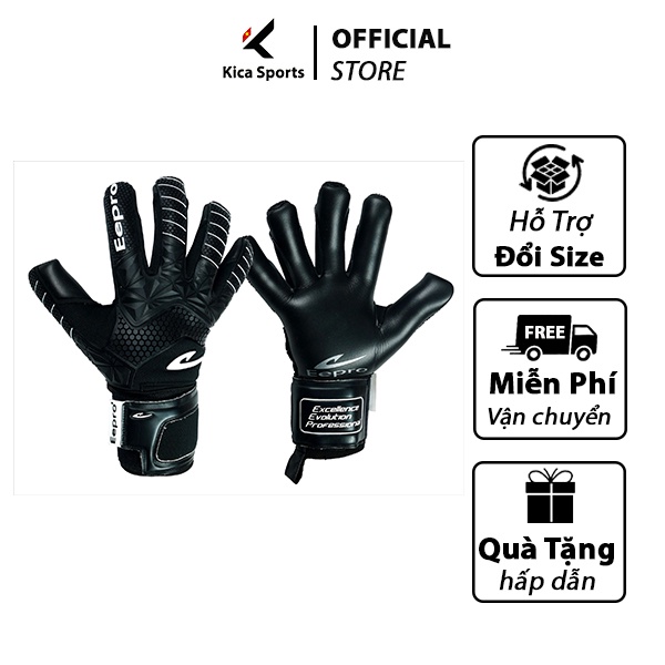 Găng tay thủ môn Eepro 1047r Đen, mút cực êm và đầm tay, độ dính tốt có silicone trống trượt bóng trong ngón tay