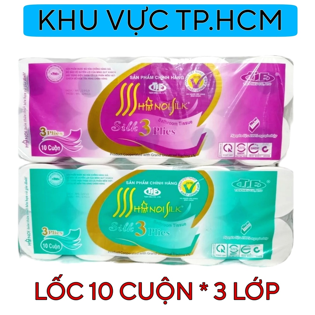 Lốc 10 Cuộn Giấy Vệ Sinh Hà Nội Silk 3 Lớp Không Lõi, Có Lõi Cao Cấp Chính Hãng