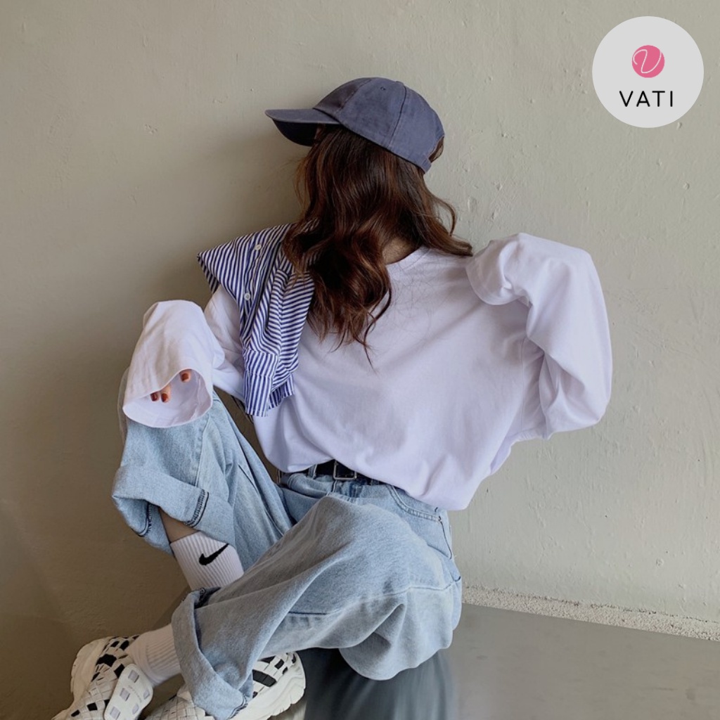 Áo Sweater trơn Unisex Nam Nữ VATI , Áo Thun Dài Tay Freesize 45kg-70kg Form Rộng Sweater Ulzang Hàn QUốc Nhiều Màu