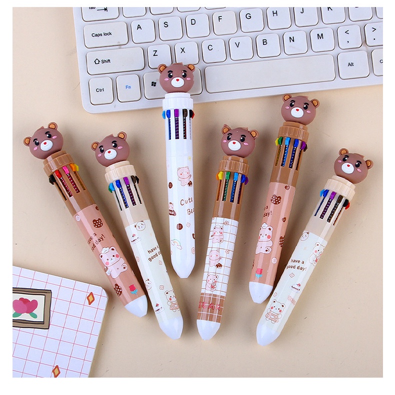 Bút Bi 10 Màu Hình Gấu Hoạt Hình Đáng Yêu