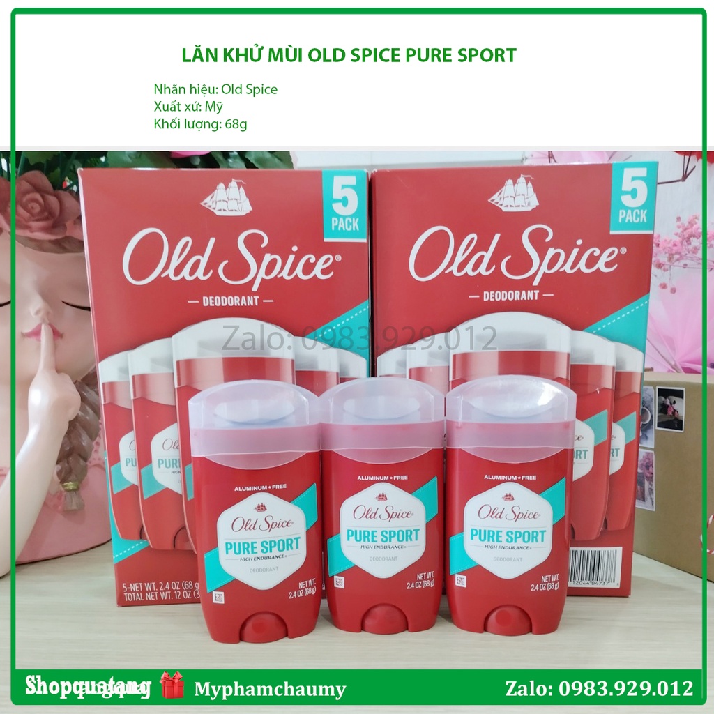 Lăn Khử Mùi Cho Nam Old Spice Pure Sport 68g Chính hãng Mỹ High Endurance Deodorant Pure Sport