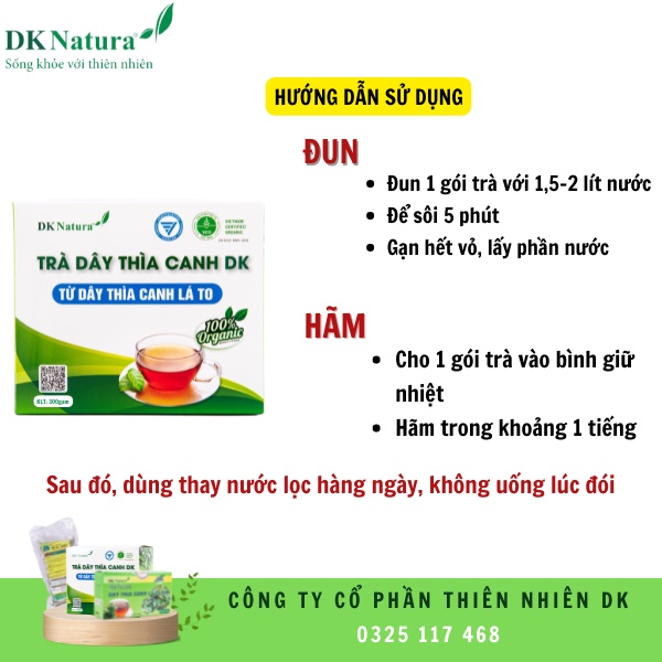 Dây thìa canh lá to Organic, sản phẩm cho người tiểu đường 2 hộp 1 tháng sử dụng