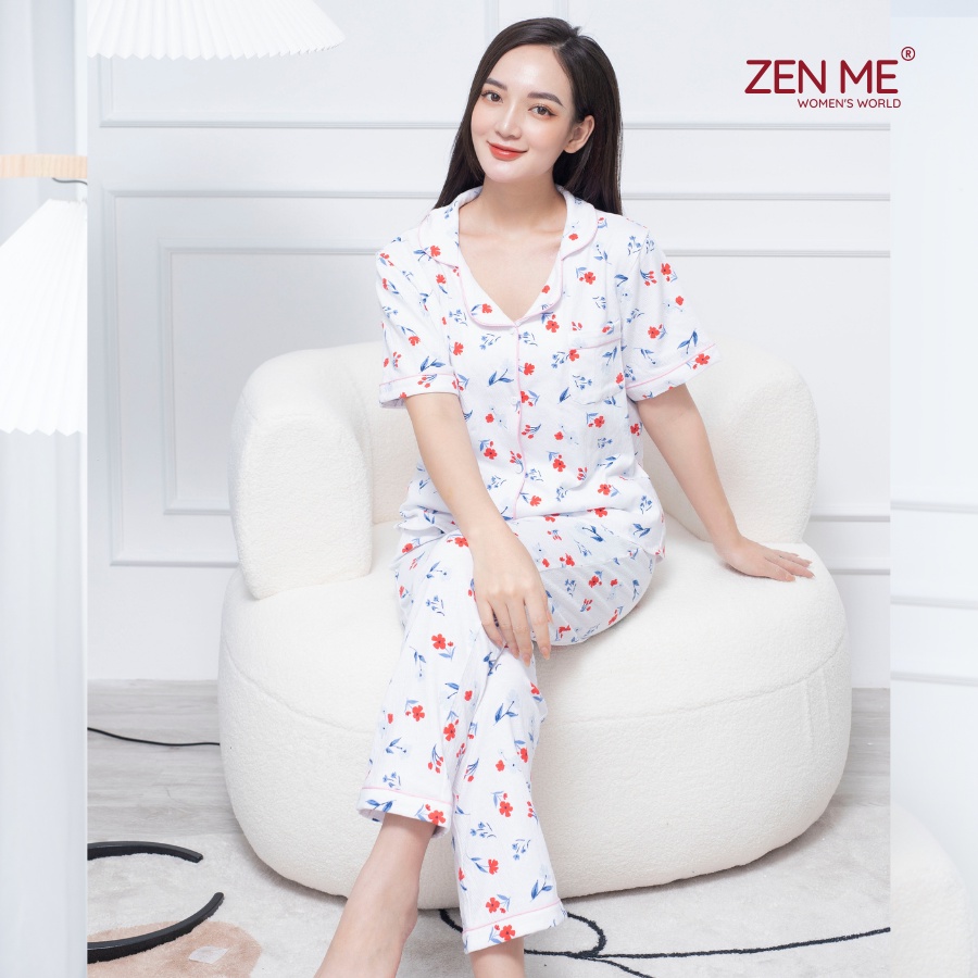 Đồ Bộ Nữ Mặc Nhà Chất Liệu Cotton Xốp Trắng Hoa BTX0623, Zen Me Women's World