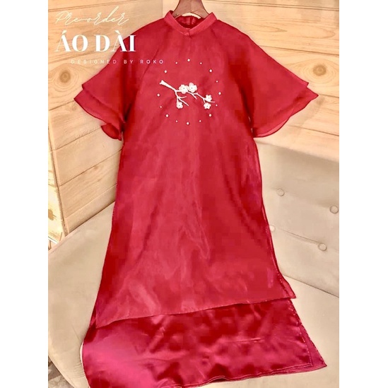 Áo dài cách tân dáng suông tay loe MỘC MIÊN, áo dài đẹp đính hoa mặc đám cưới hỏi lễ tết 2024 chụp hình sang chảnh