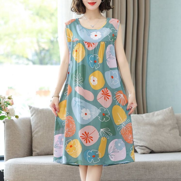 Đầm Ngủ Cotton Lụa Không Tay Dài Qua Gối Dáng Rộng Thời Trang Mùa Hè Phong Cách Mới Cho Nữ