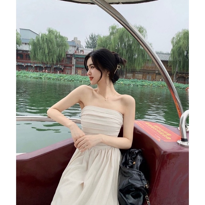 💚 ĐẦM MIDI NUDE ỐNG XẾP NGỰC