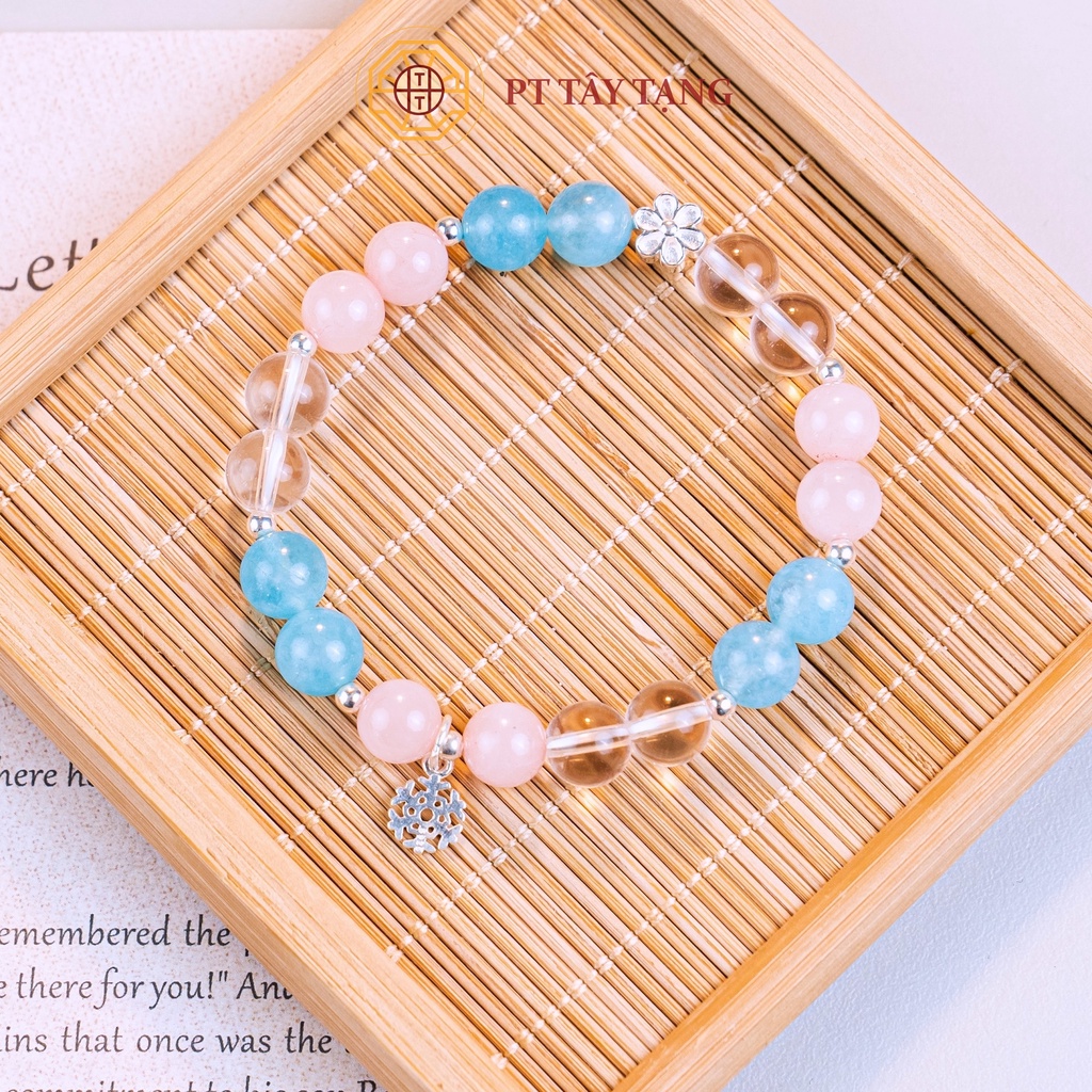 Vòng tay Phong Thủy Mix Bạc S925 Pha Lê Hồng - Trắng Trong Cao Cấp [TẶNG HỘP GỖ] Phong Thủy Tây Tạng