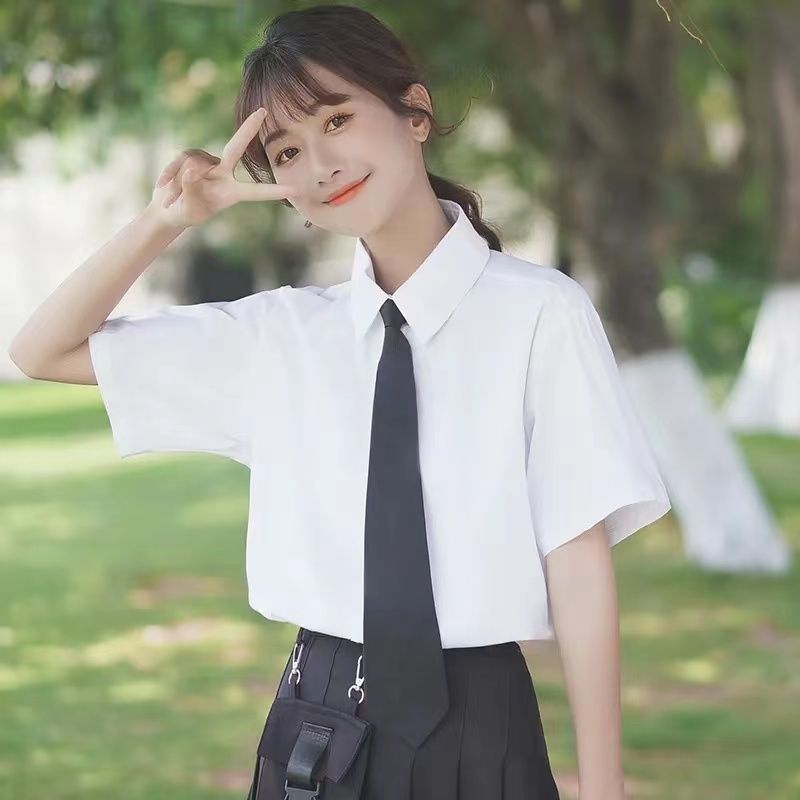 Kfc Áo Sơ Mi Ngắn Tay Dáng Rộng Màu Trắng Cà Vạt Phong Cách Mới Dành Cho Nữ Sinh