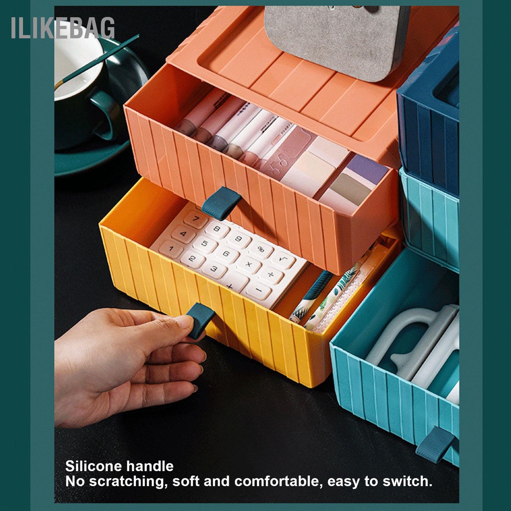 Ilikebag Ngăn kéo 4 cái Hộp lưu trữ bằng nhựa Bàn tổ chức có thể xếp chồng lên nhau Bộ cho Văn phòng tại nhà