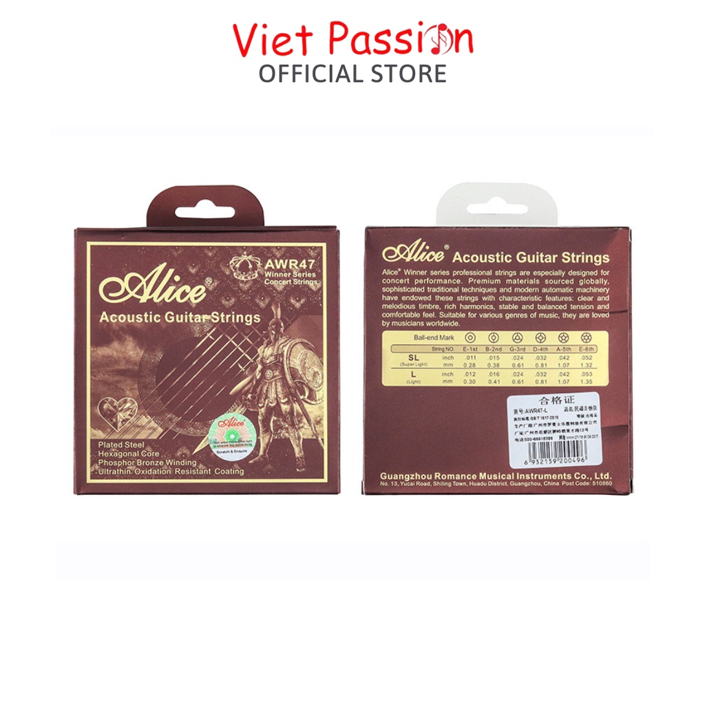 Dây đàn guitar acoustic Alice AWR47 chính hãng cao cấp Winner strings series size 11 SL Viet Passion HCM