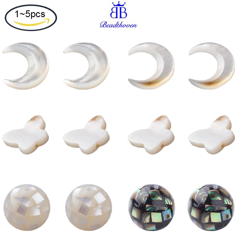 1 Hạt Cườm Trắng Vỏ Sò Mặt Trăng 10x8x2mm