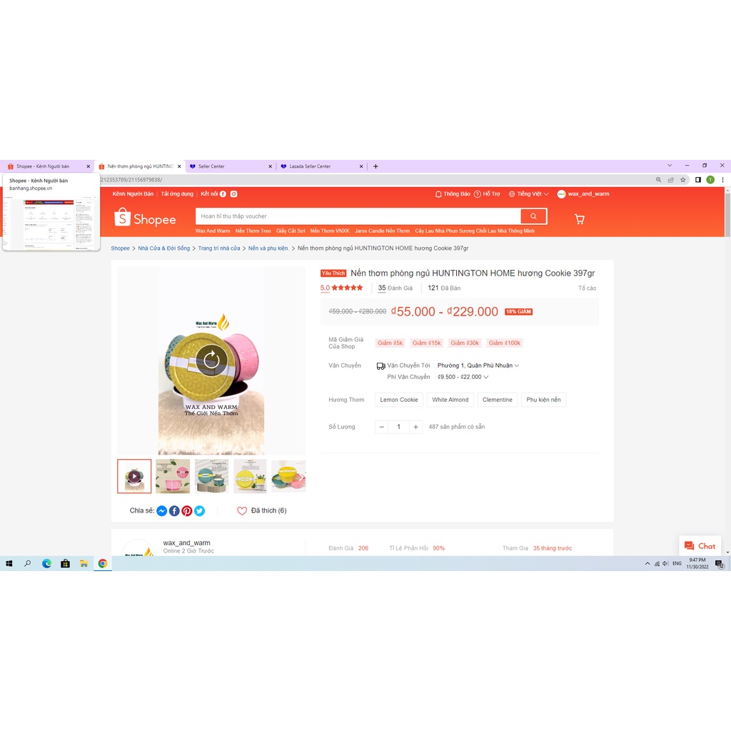 NẾN THƠM HUNTINGTON HOME 397GR 3 BẤC HƯƠNG COOKIE