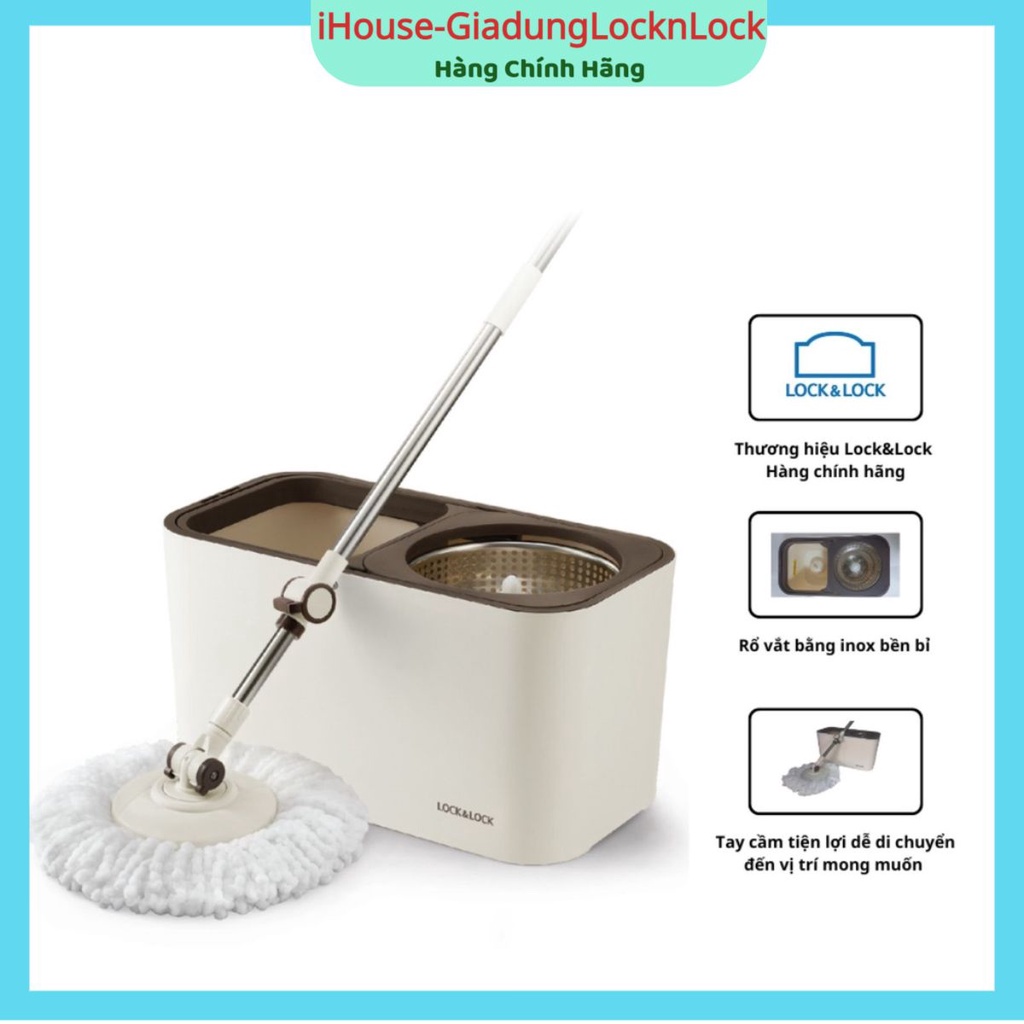 Bộ Cây Lau Nhà Lock&Lock Chính hãng Dual Bucket ETM478 , gồm 1 thùng giặt và 2 bông lau