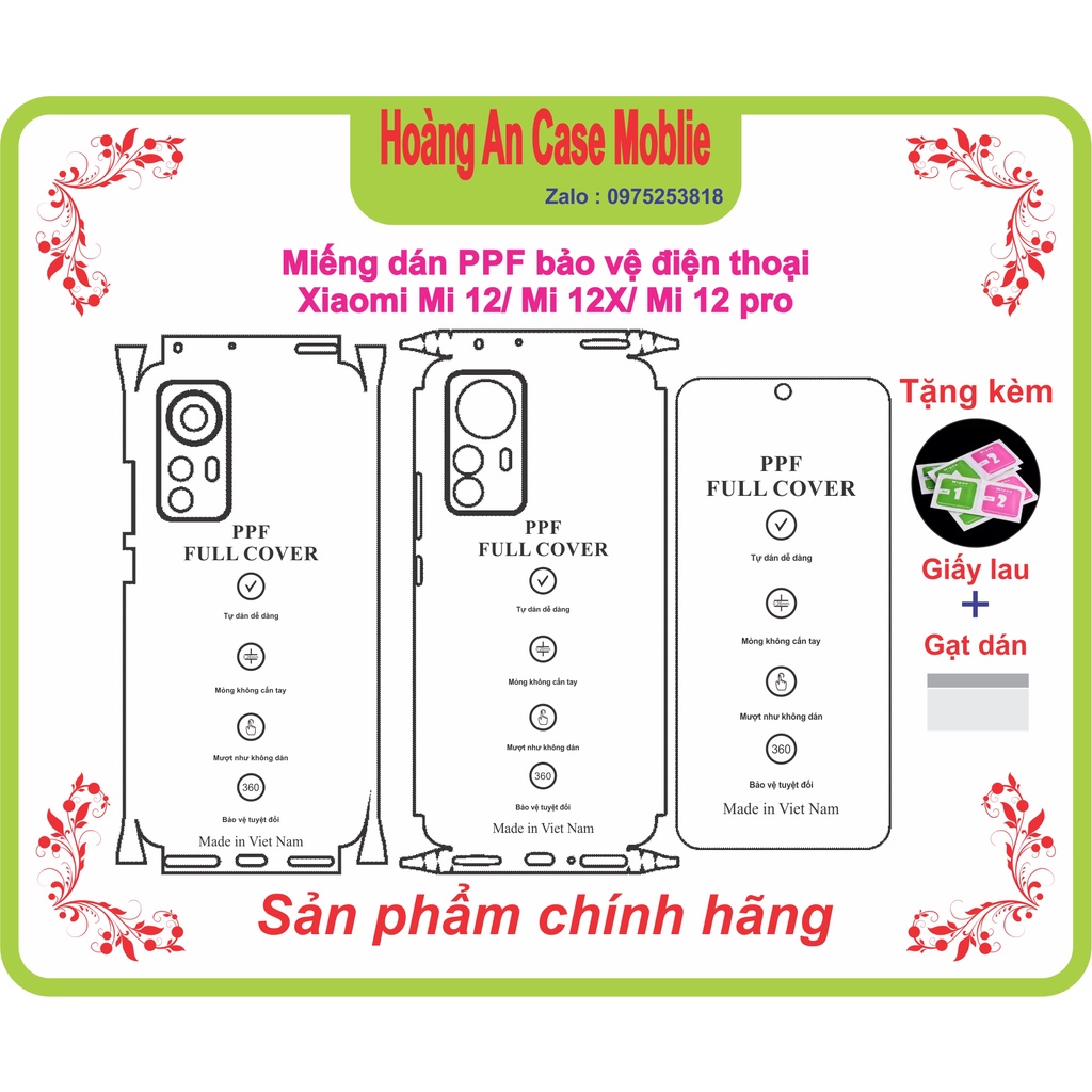 Miếng dán ppf bảo vệ điện thoại Xiaomi Mi 12x/Mi12 /Mi 12 pro