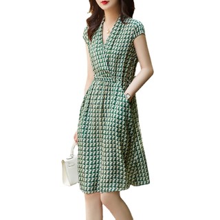 Q Đầm Lụa Mulberry Chiết Eo Cổ Chữ V Chéo Mùa Hè Mát Mẻ Hợp Thời Trang Cho Nữ MLSQ98734