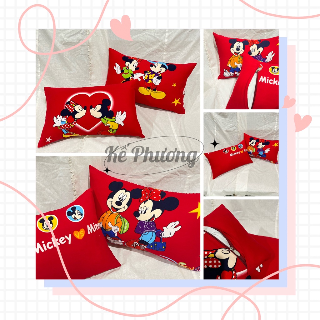 Vỏ gối 30x50 vải Cotton 100 ko viền chọn hình