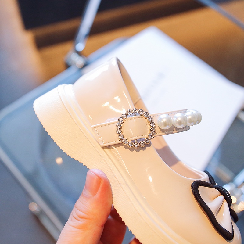 Giày Búp Bê Bé Gái Da Mềm, Giày Công Chúa Quai Ngang Đính Ngọc Khoá Dán Đính Nơ Viền Cho Bé 1-10 Tuổi