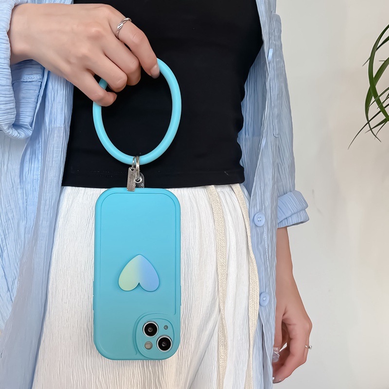 Ốp Điện Thoại Silicon Hình Trái Tim 3D Có Dây Đeo Cho iPhone 13 12 11 pro Max X XS Max 7 / 8 Plus