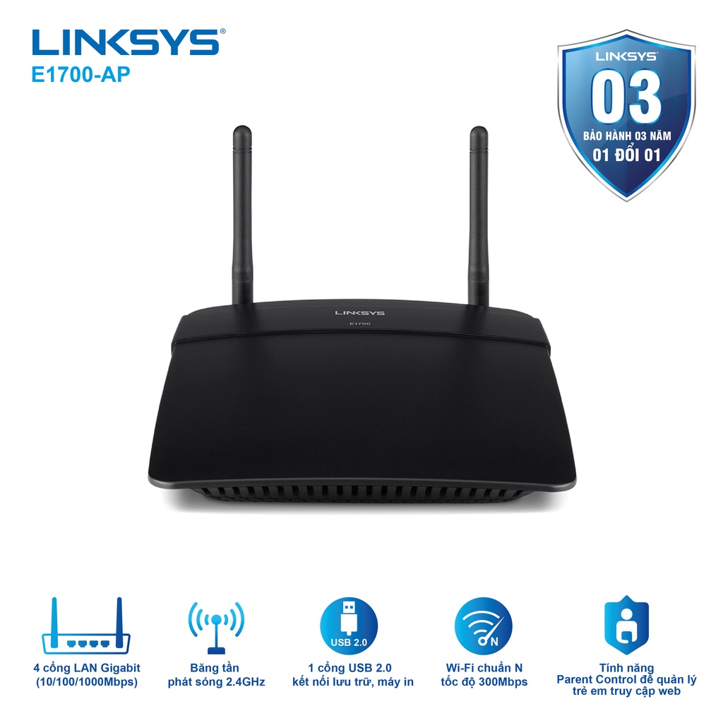 Router WiFi chuẩn N tốc độ 300Mbps LINKSYS E1700