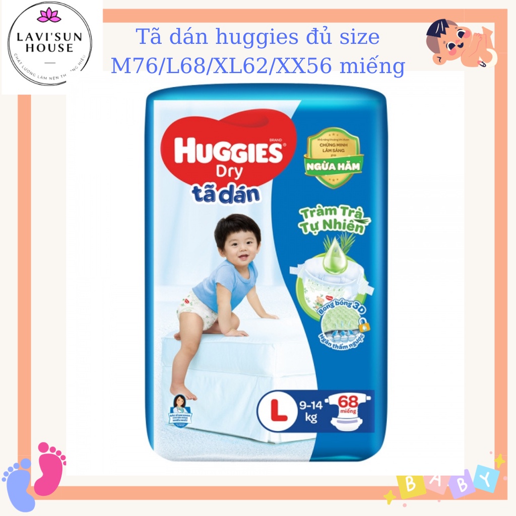 Tã dán HUGGIES skin care mẫu mới M76/L68/XL62/XXL56XX56