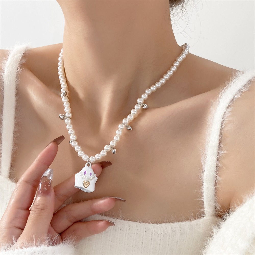 Bộ Vòng cổ Và Bông Tai Y2K Hình Ma Tắc Kè Dễ Thương