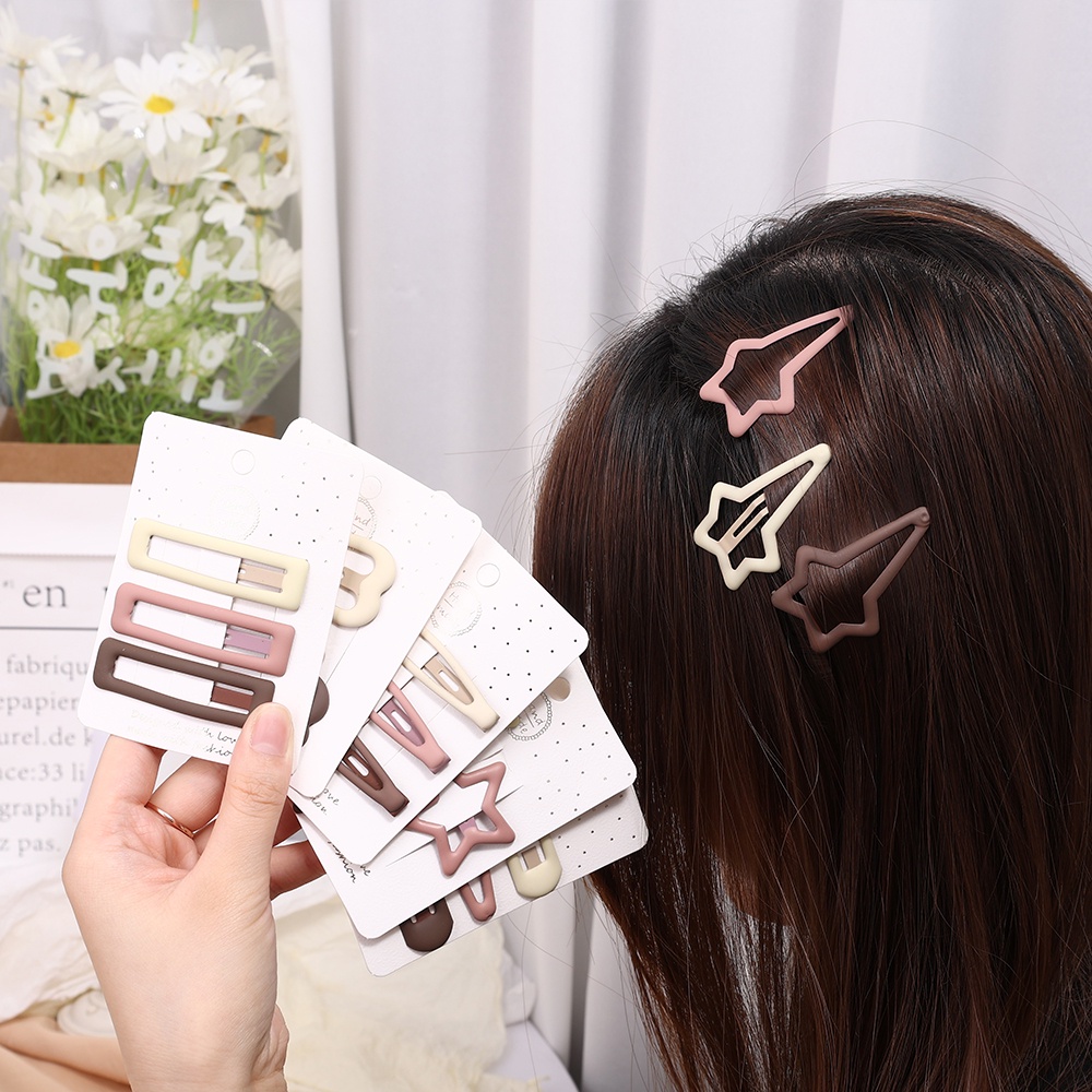 Set 3 Kẹp Tóc Ngôi Sao / Hình Học / Hình Vuông / Oval Màu Cà Phê Màu Sắc Thời Trang Cho Bé Gái
