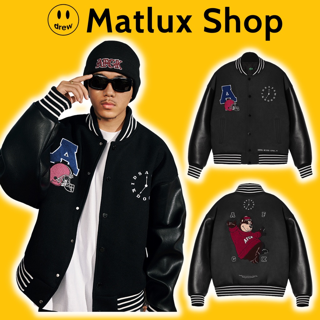 Áo varsity jacket DONCARE A Few Good Kid SS22 màu đen cao cấp, Áo khoác bóng chày nam nữ thêu hình h
