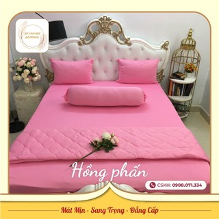 (Rẻ Vô Địch) Bộ 4 Món Ga Gối Thun Mát Mềm Thun Lạnh Cao Cấp AT HOME - Màu Hồng Baby